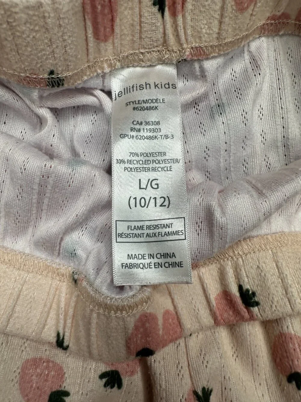 Girls Pajama Pants Light Pink Strawberry Size L 10/12 Jellifish Kids